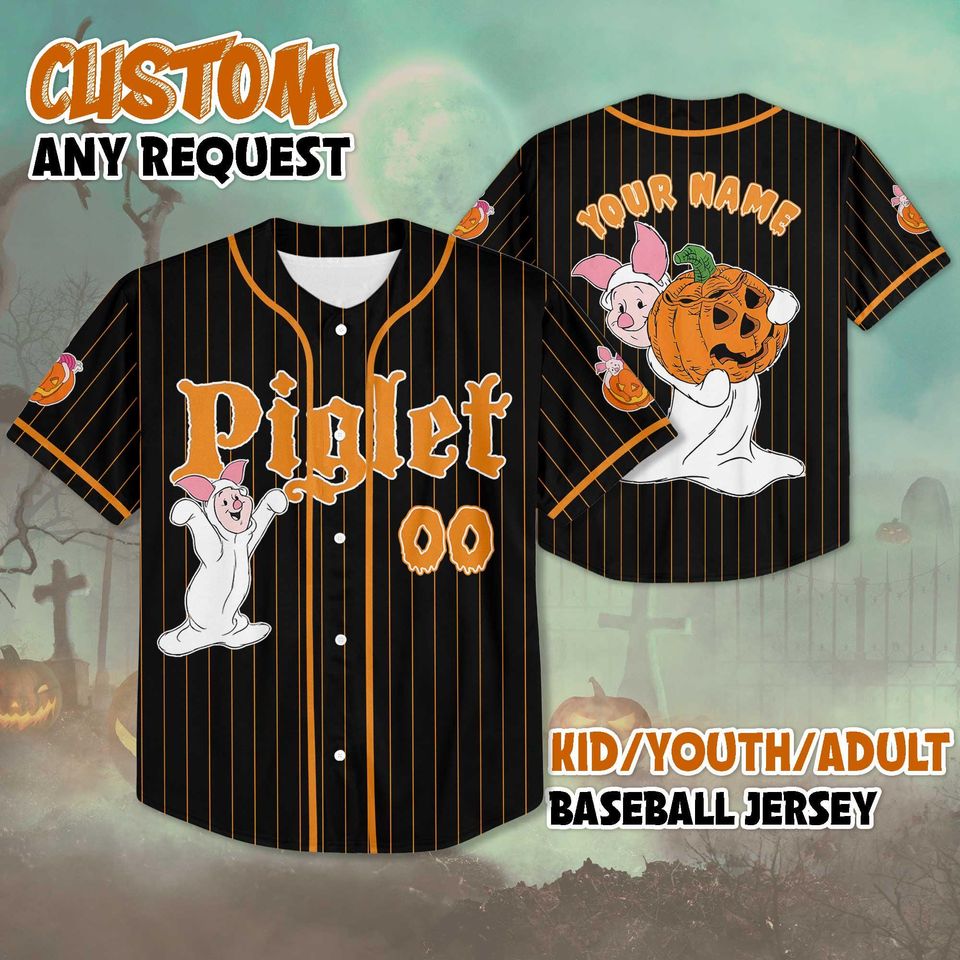 Personalized Piglet Halloween Baseball Jersey, Custom Disney Winnie the Pooh Shirt