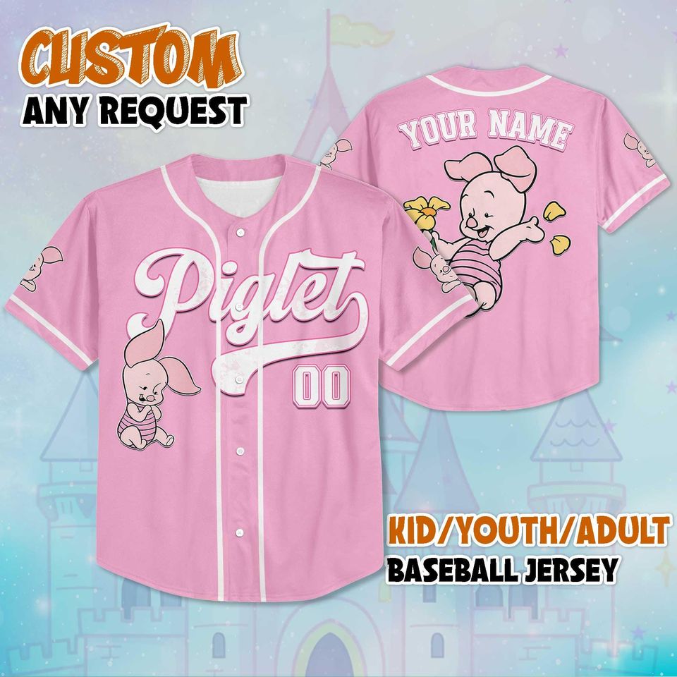 Personalized Baby Piglet Baseball Jersey, Custom Winnie the Pooh Shirt