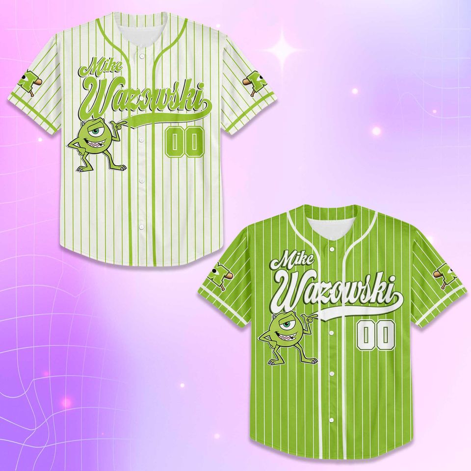 Personalized Mike Wazowski Baseball Jersey, Disney Monsters Inc Baseball Shirt