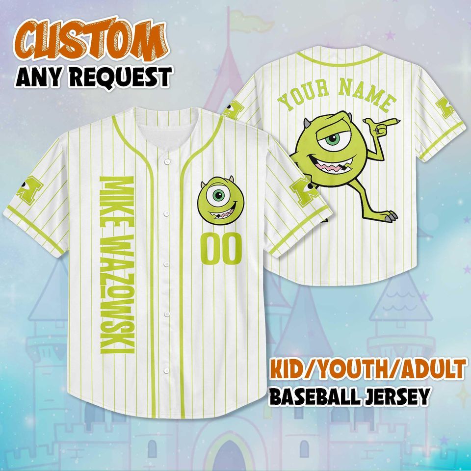 Personalized Mike Wazowski Baseball Jersey, Custom Disney Monsters Inc Shirt