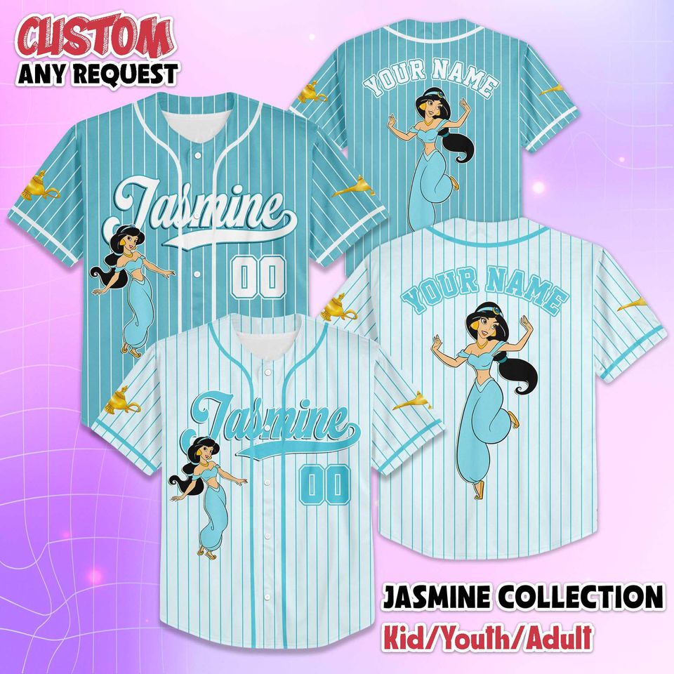 Personalized Jasmine Baseball Jersey, Custom Disney Princess Jasmine Baseball Shirt