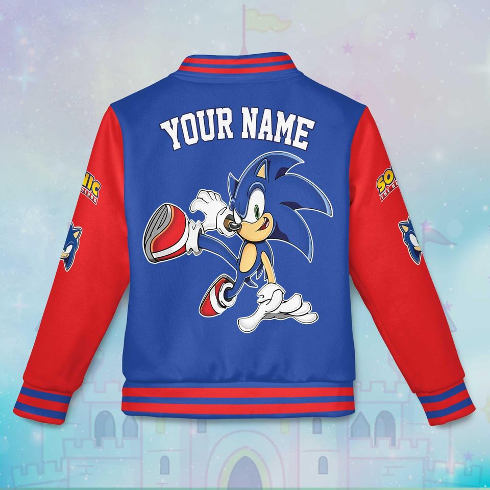 Custom Sonic Varsity Jacket, Personalized Sonic the Hedgehog Baseball Jacket, Kids Youth Adult Varsity Jacket
