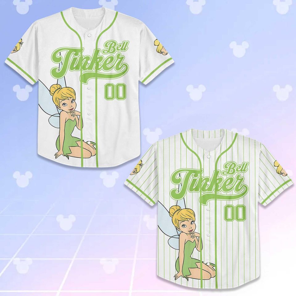 Personalized Tinker Bell Baseball Jersey, Custom Disney Tinker Bell Baseball Shirt