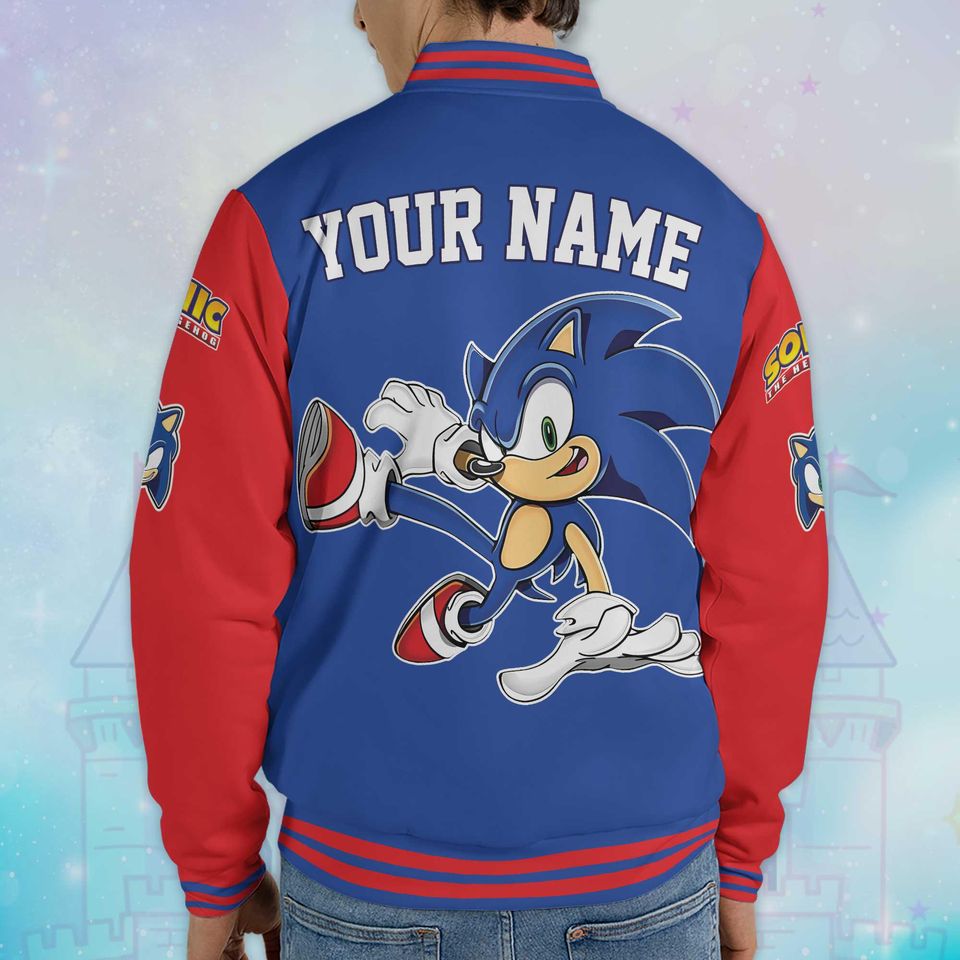 Custom Sonic Varsity Jacket, Personalized Sonic the Hedgehog Baseball Jacket, Kids Youth Adult Varsity Jacket