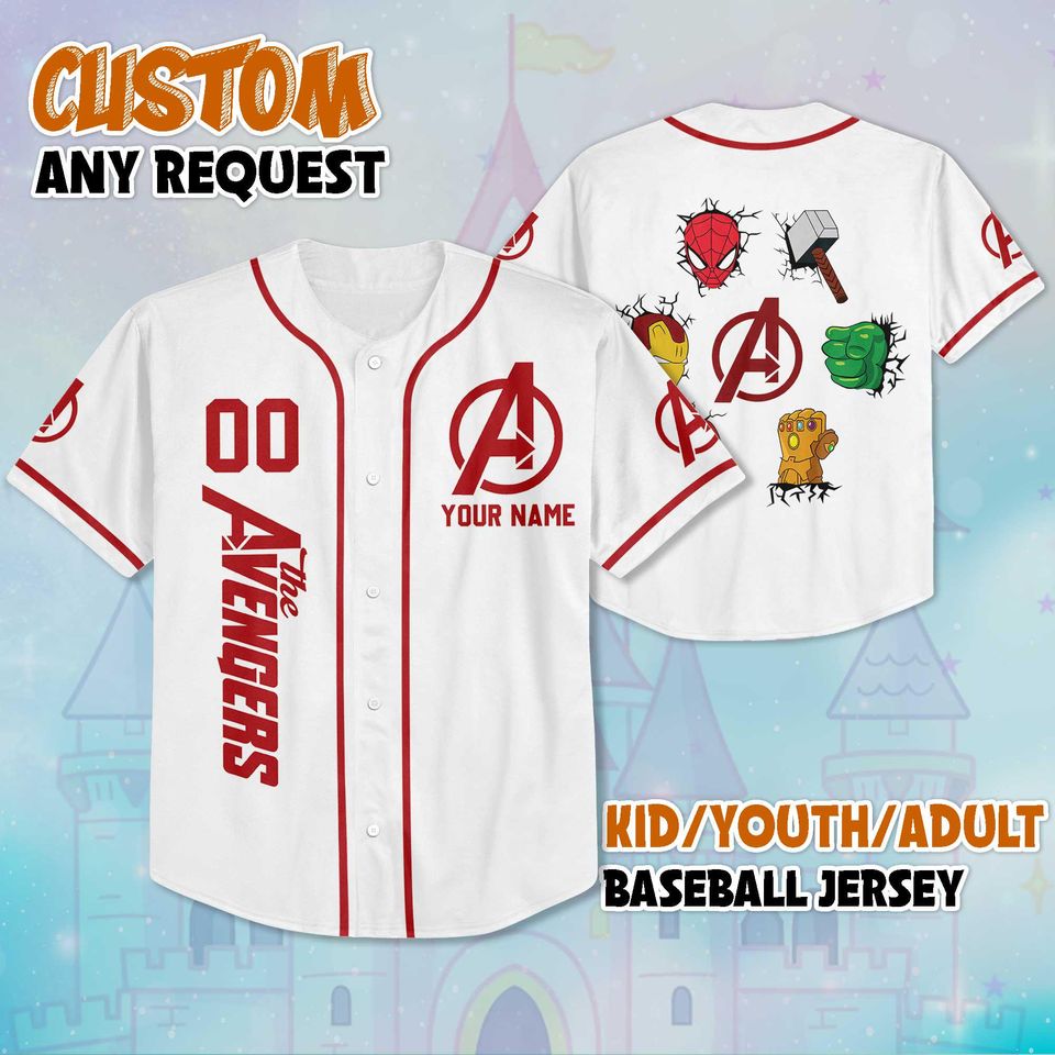 Personalized The Avengers Baseball Jersey, Custom Marvel Superhero Baseball Shirt