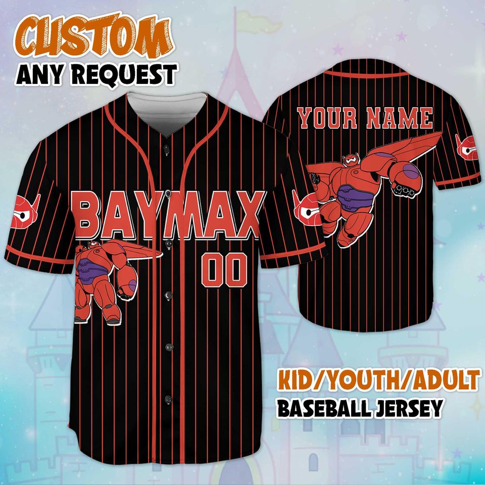 Personalized Baymax Baseball Jersey, Custom Big Hero 6 Shirt, Disney Robot Outfit
