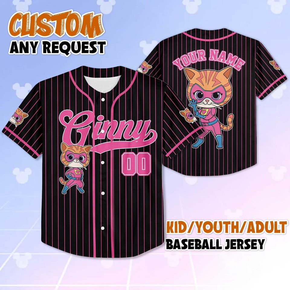 Personalized SuperKitties Ginny Baseball Jersey, Custom SuperKitties Shirt for Kids