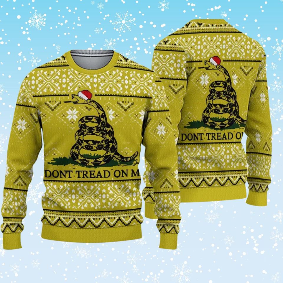Don't Tread On Me Christmas Ugly Sweater  Gadsden Snake Santa Hat, Fair Isle Knit