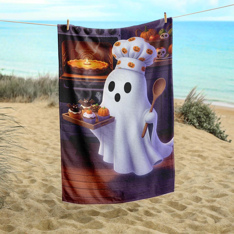 Halloween Ghost Baker Towel | Spooky Pumpkin Ghost Pie & Cupcakes Kitchen Decor