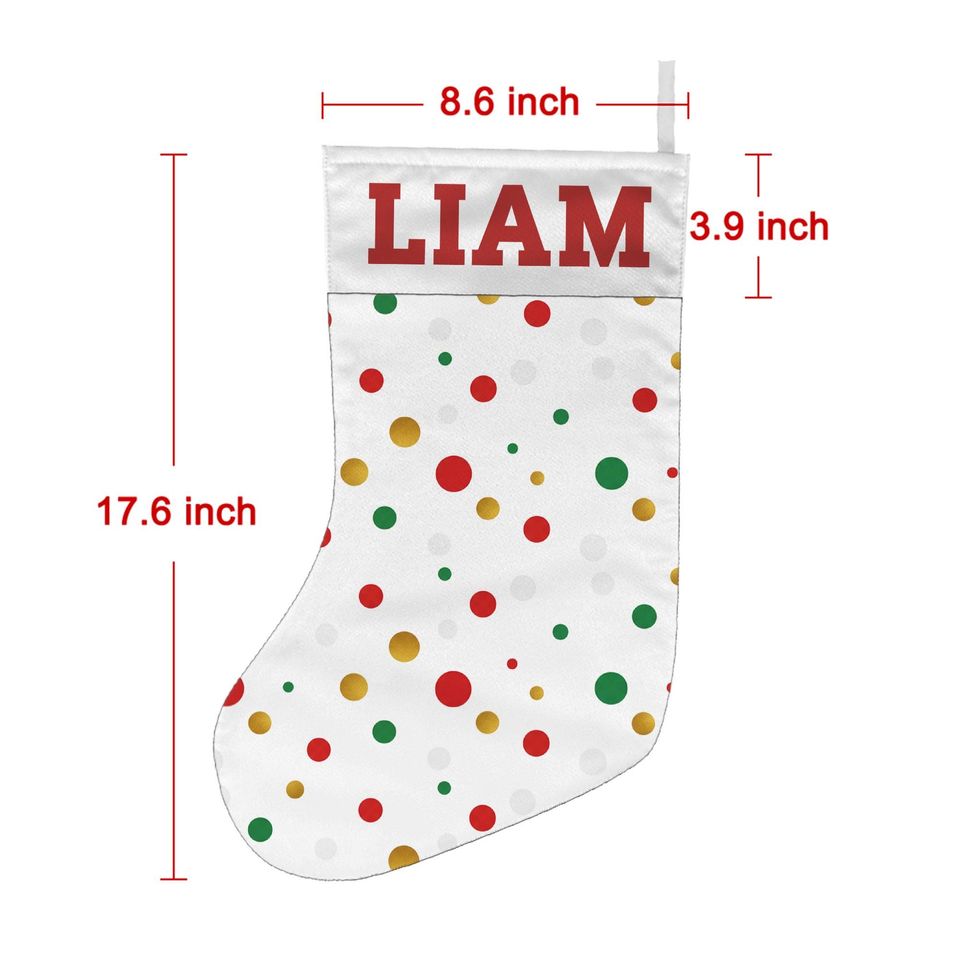 Personalized Christmas Stocking: White Polka Dot Fireplace Decoration with Name