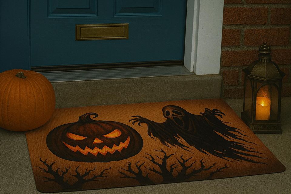 Spooky Ghost & Pumpkin Doormat | Polyester Entrance Rug