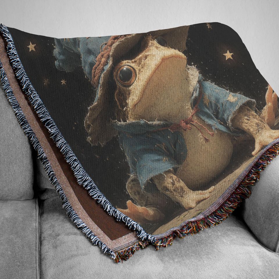 Wizard Frog Woven Blanket: Mystical Cottagecore Throw Tapestry