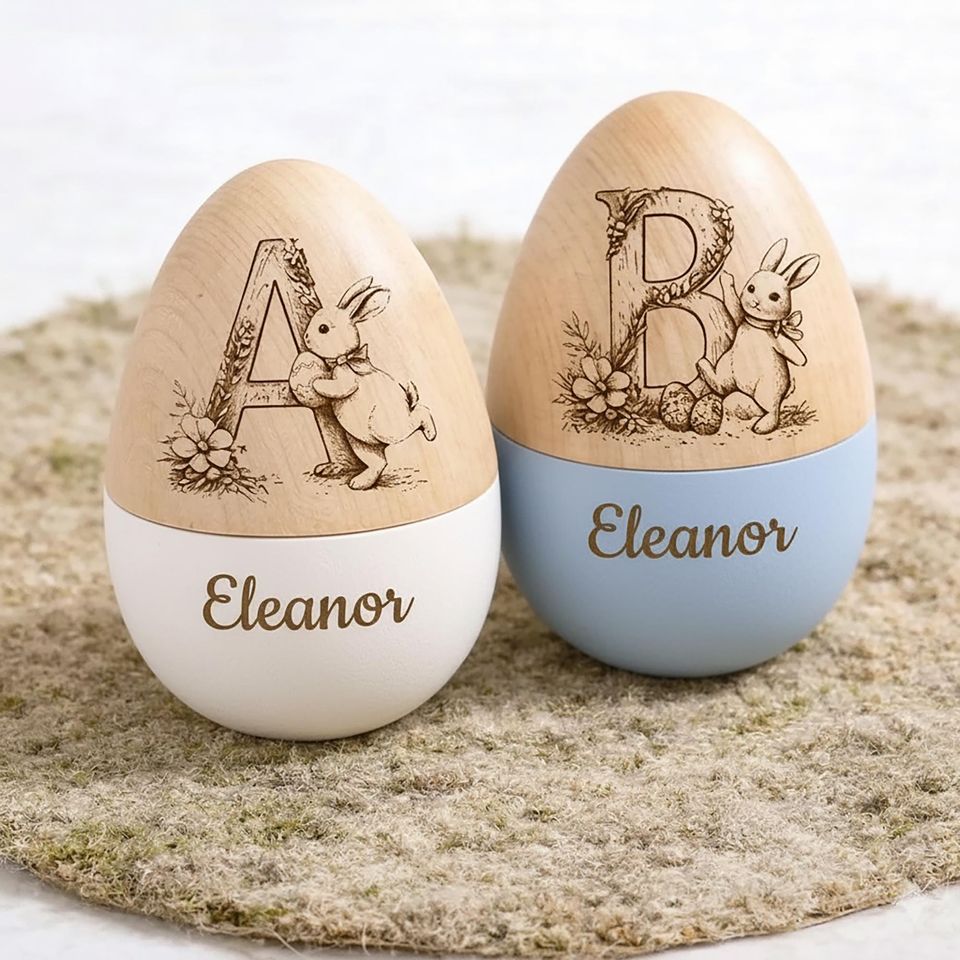 Personalized Easter Egg With Letter, Custom Wooden Easter Gift