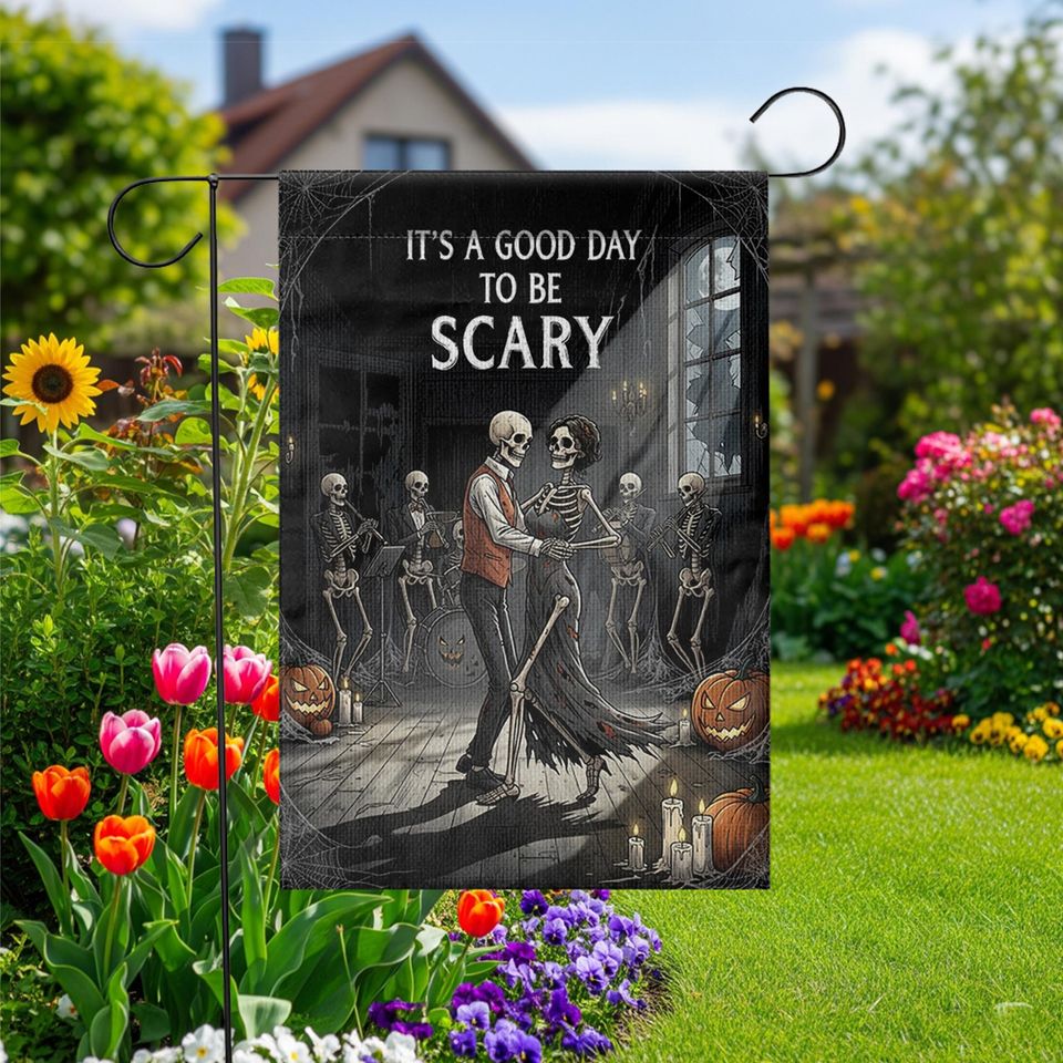 Dancing Skeleton Halloween Garden Flag  Gothic Ballroom Couple