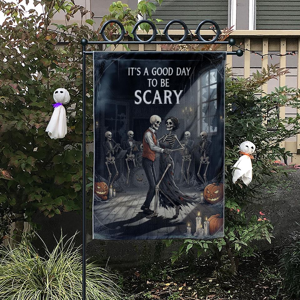 Dancing Skeleton Halloween Garden Flag  Gothic Ballroom Couple