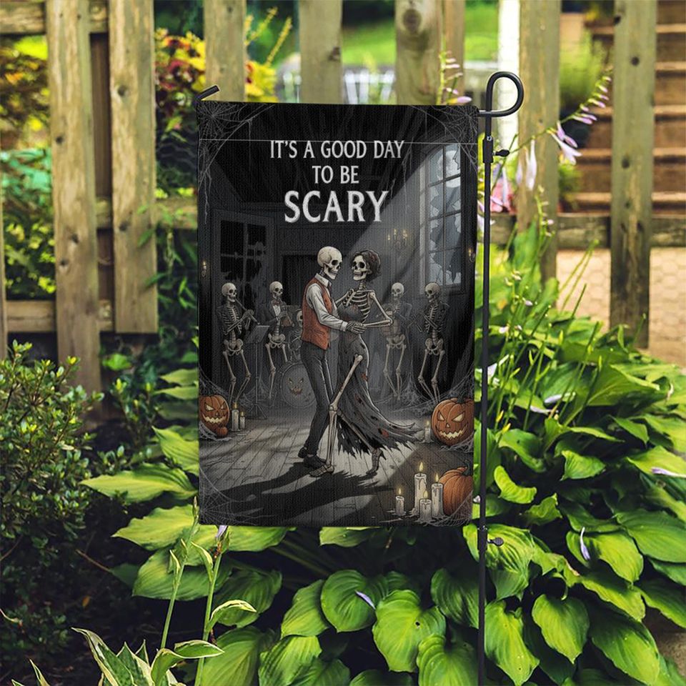 Dancing Skeleton Halloween Garden Flag  Gothic Ballroom Couple