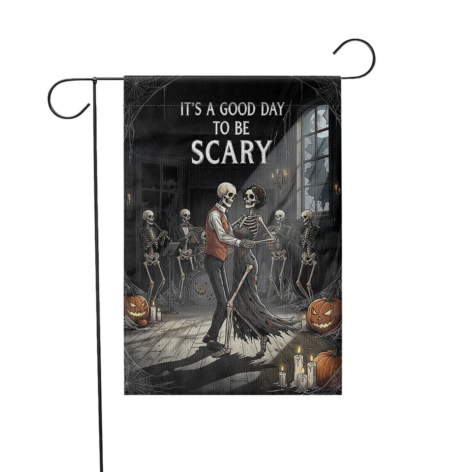 Dancing Skeleton Halloween Garden Flag  Gothic Ballroom Couple