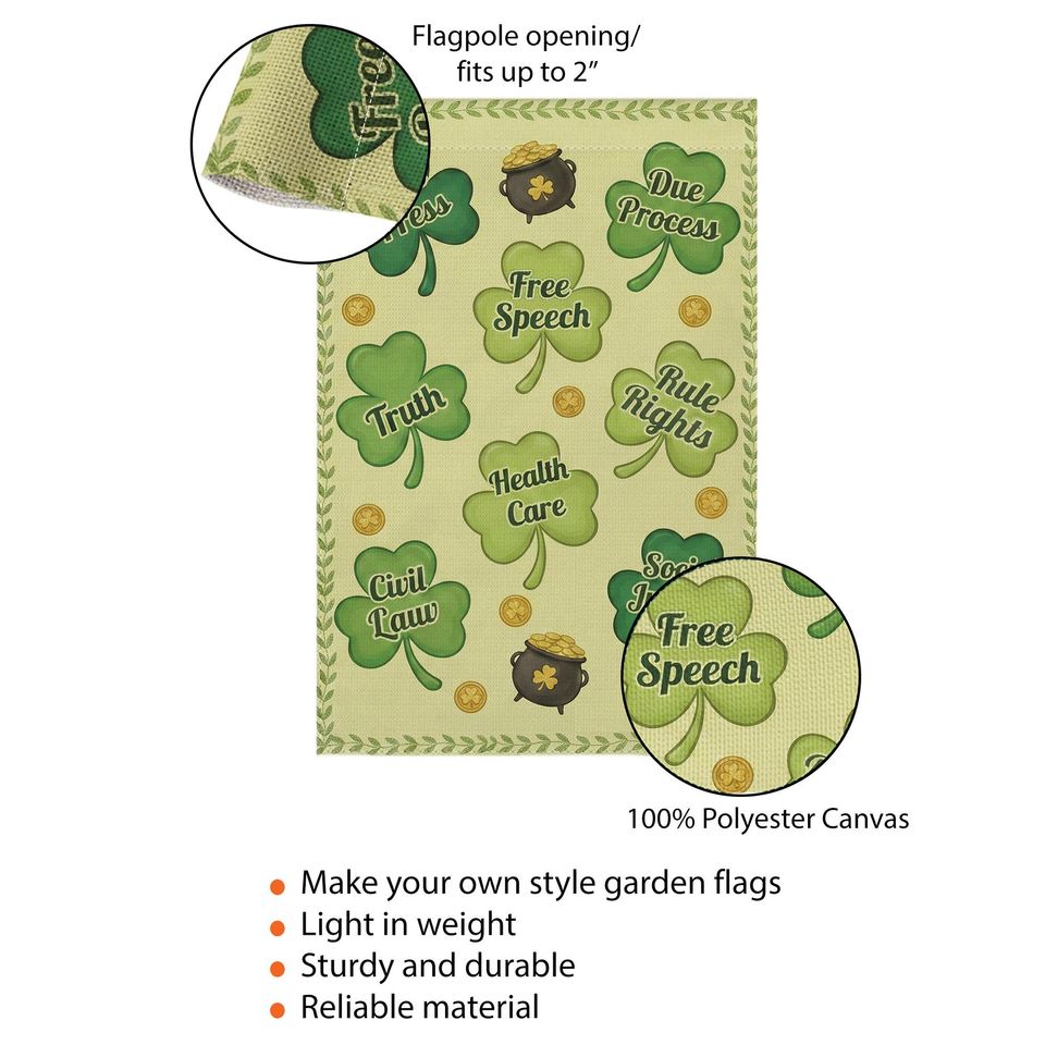 St. Patricks Day Garden Flag: Shamrock Civil Liberties Design