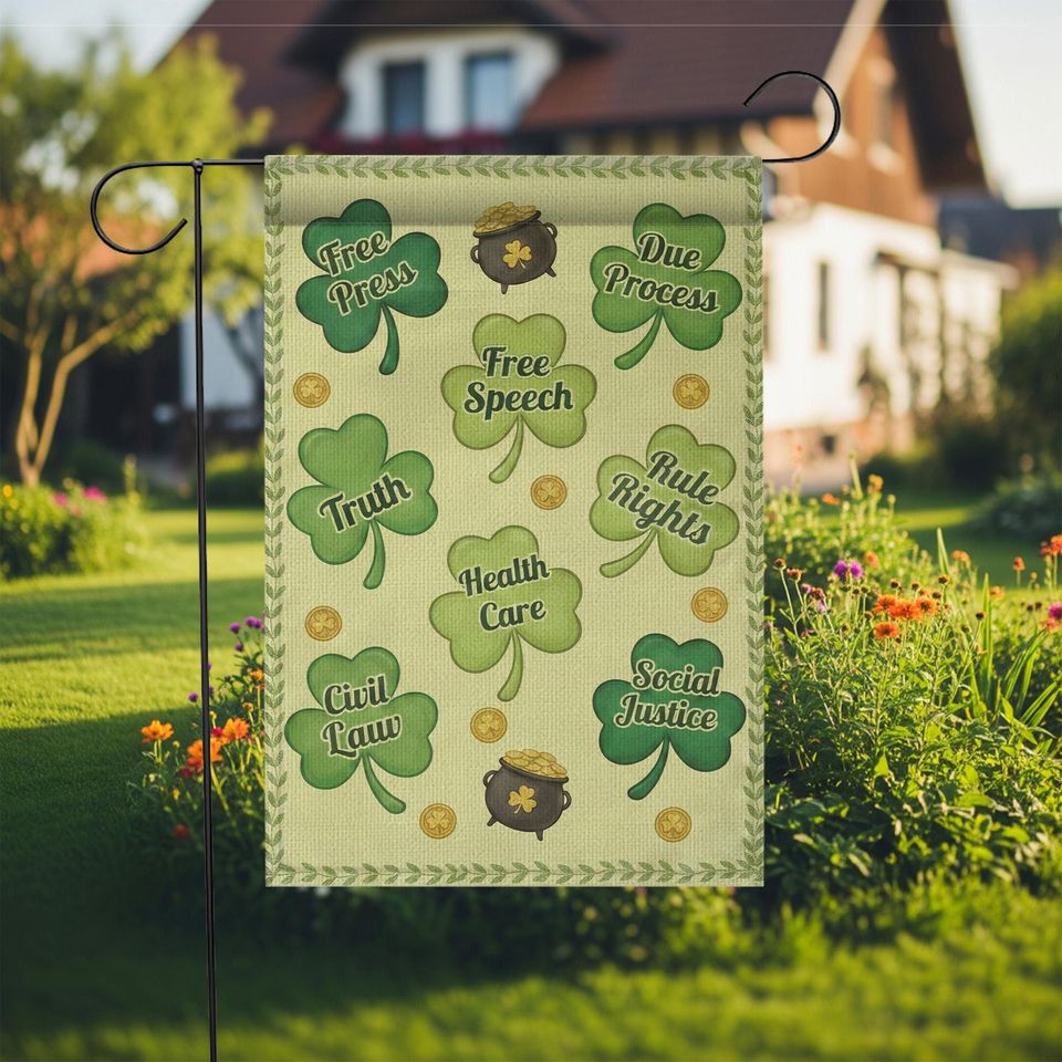 St. Patricks Day Garden Flag: Shamrock Civil Liberties Design