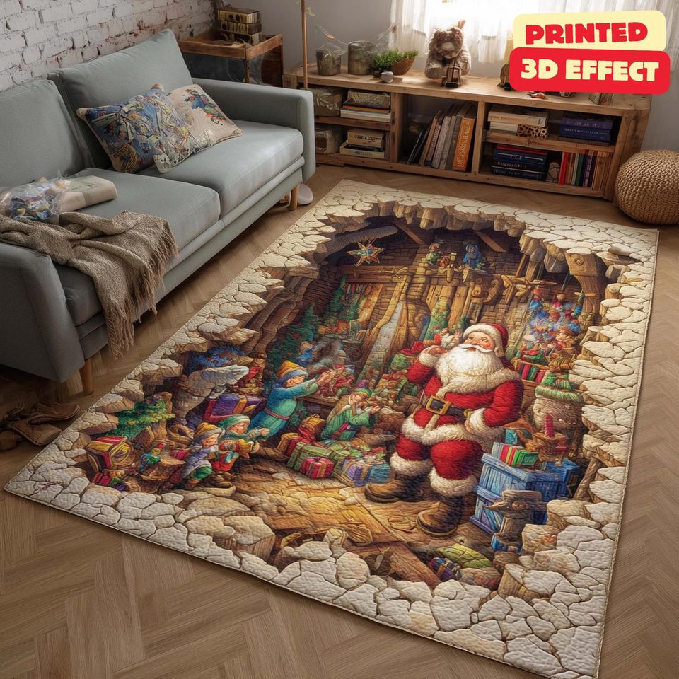 Santa Claus Christmas 3D Printed Area Rug, Christmas Rug
