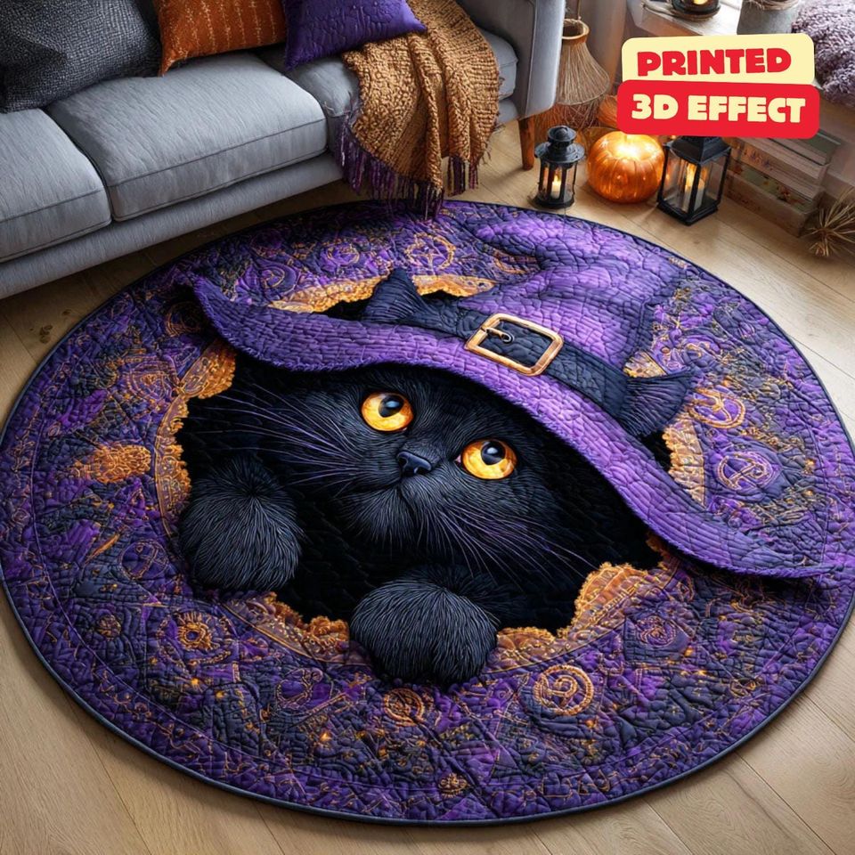Halloween Black Cat 3D Printed Rug, Welcome Mat & Indoor Decor