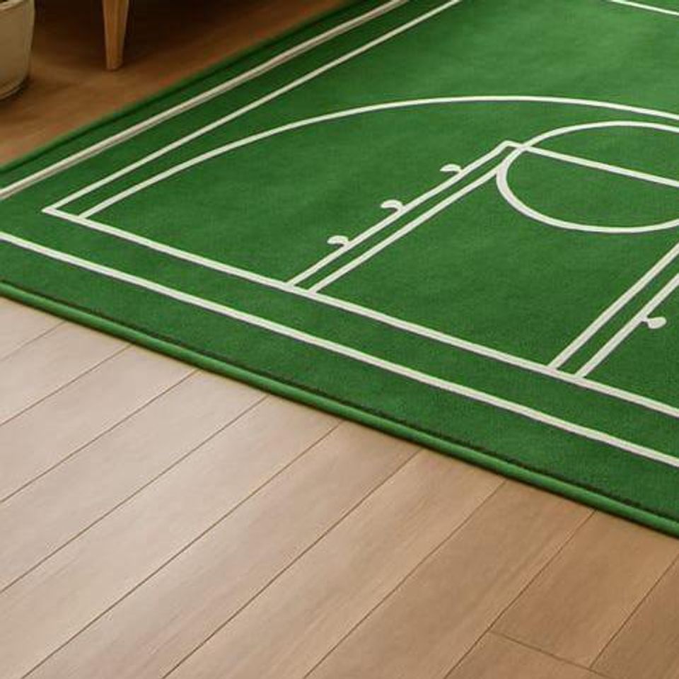 Handmade Wool Tufted Basketball Court Rug: Sports Kids Decor