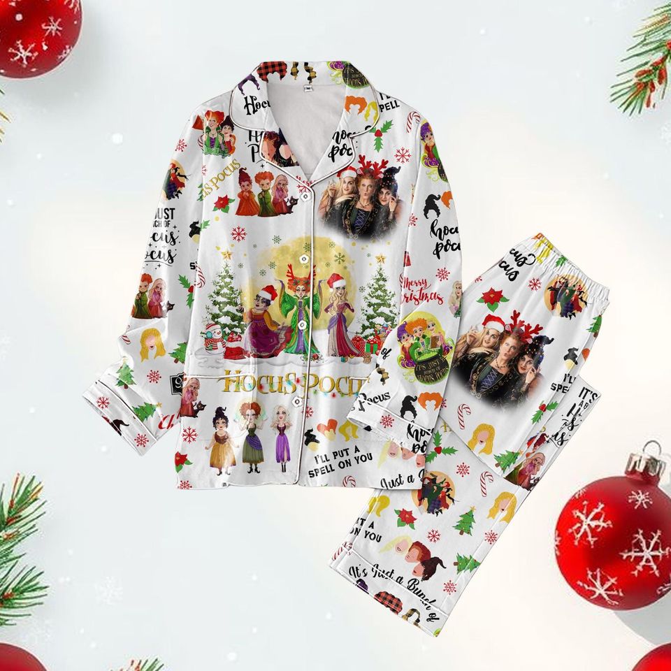 Hocus Pocus Christmas Pajamas Set, Sanderson Sisters Women’s Sleepwear, Holiday Witches Pajamas