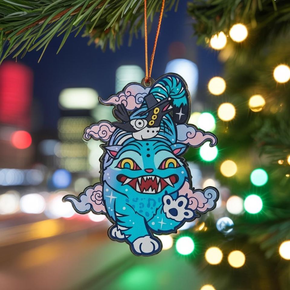 Derpy the Tiger And Bird Christmas Ornament, Demon Hunter Tiger Acrylic Ornament, Derpy Tiger and Sussie Bird Ornament, Demon Hunters Decor