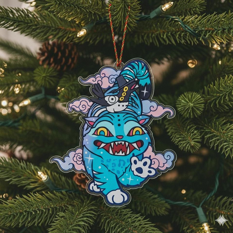 Derpy the Tiger And Bird Christmas Ornament, Demon Hunter Tiger Acrylic Ornament, Derpy Tiger and Sussie Bird Ornament, Demon Hunters Decor