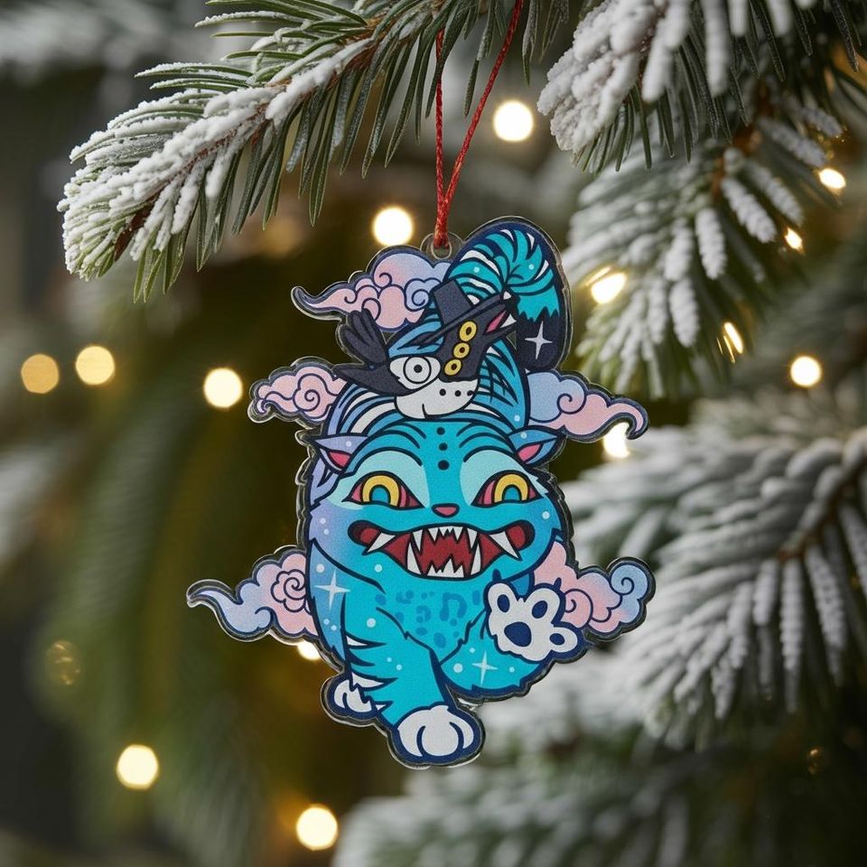 Derpy the Tiger And Bird Christmas Ornament, Demon Hunter Tiger Acrylic Ornament, Derpy Tiger and Sussie Bird Ornament, Demon Hunters Decor