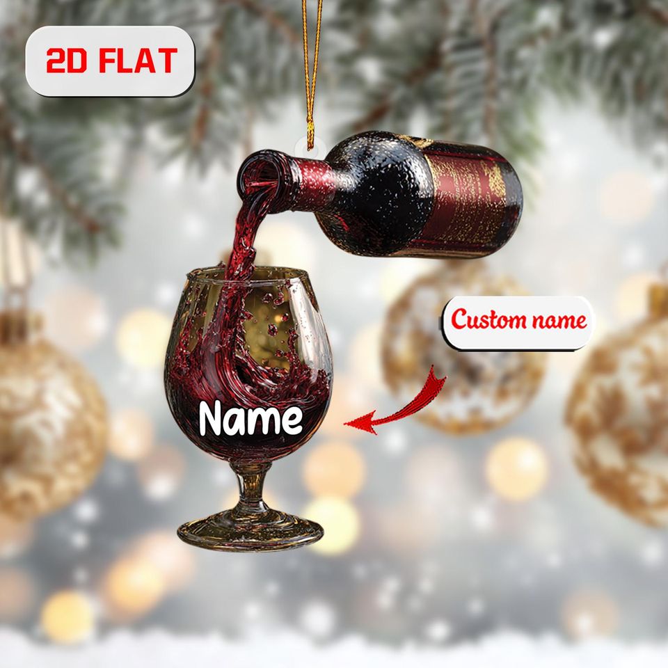Personalized Wine Ornament: Custom Name, 2D Acrylic Christmas Decor
