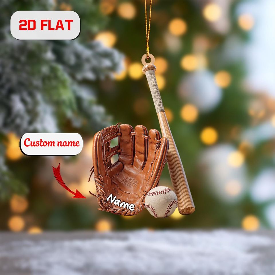 Personalized Baseball Ornament: Custom Name, 2D Acrylic Christmas Decor