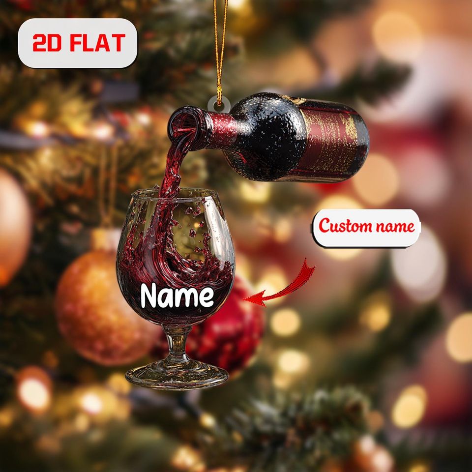 Personalized Wine Ornament: Custom Name, 2D Acrylic Christmas Decor