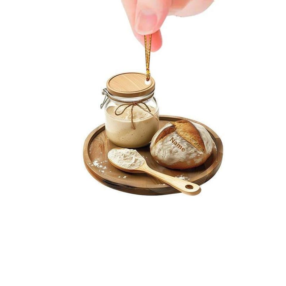 Custom Name Sourdough Starter Ornament, 2D Flat Christmas Ornament, Sourdough Christmas Hanging Decor Loved Sourdough Gift
