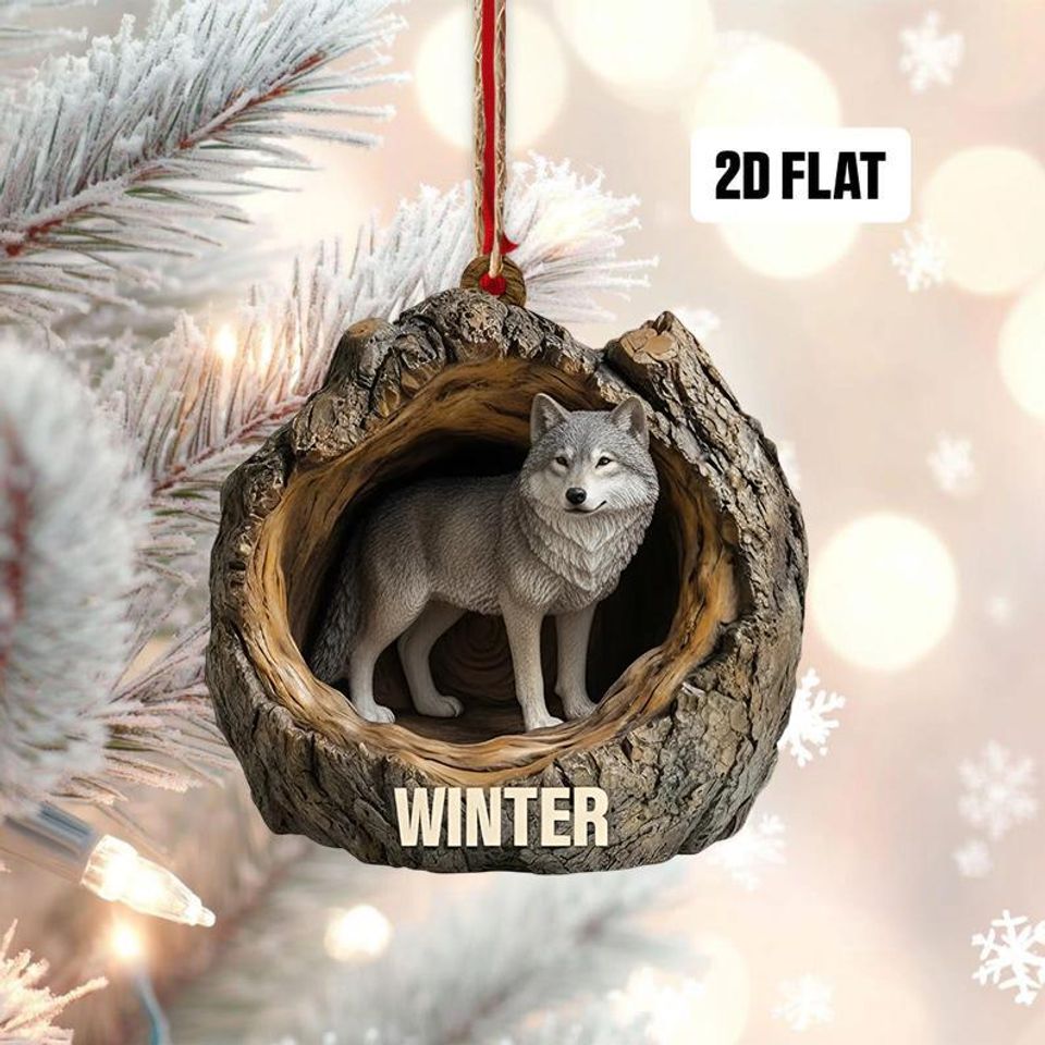 Personalized Wolf 2D Flat Ornament, Wolf Rearview Mirror Car Accessories, Wolf Christmas Ornament, Wolf Ornament,Holiday Gift for Wolf Lover