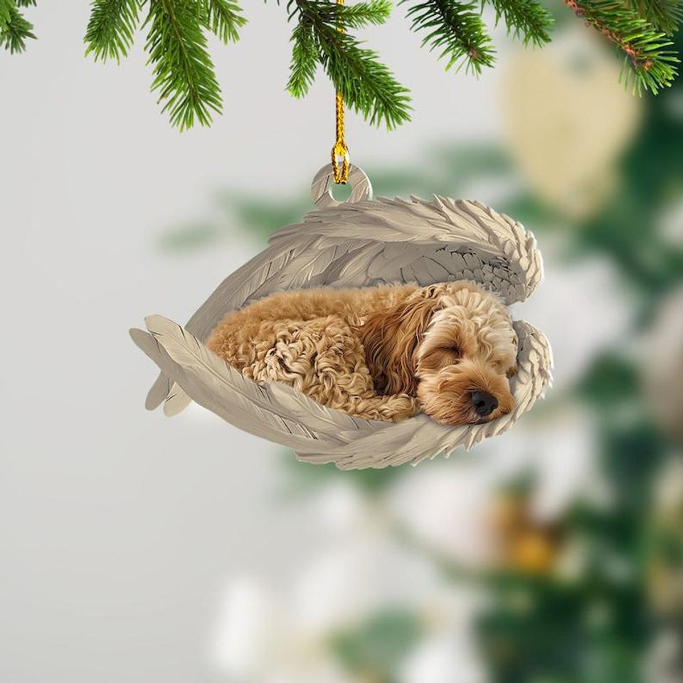 Personalized Cockapoo Dog Sleeping Angel Wings Ornament, Cockapoo Dog Christmas Ornament Gift, Cockapoo Dog Car Ornament Decor