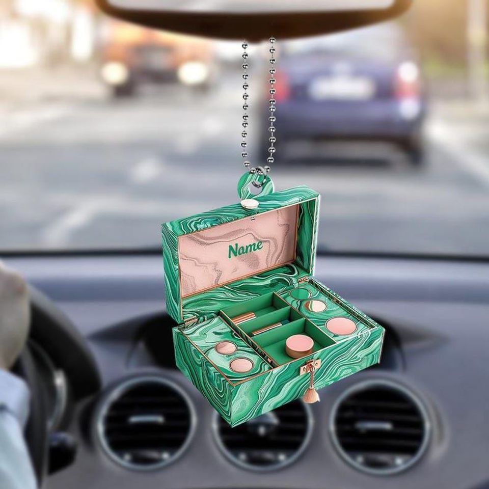Personalized Malachite Cosmetics Box Christmas Ornament, Cosmetic Christmas Ornament, MUA Gift, Makeup Artist Ornament Gift