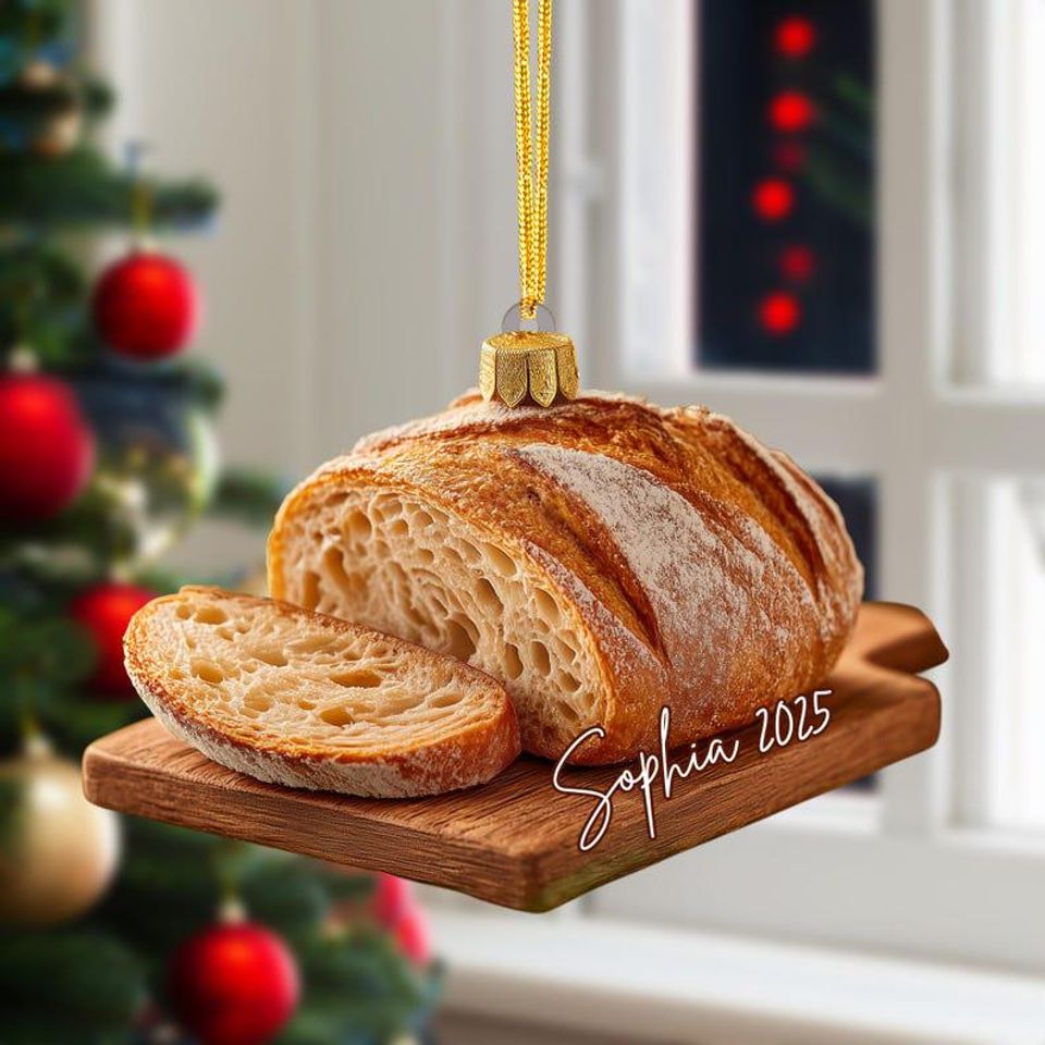Personalized Sourdough Bread Ornament, Rustic 2D Wooden Christmas Gift