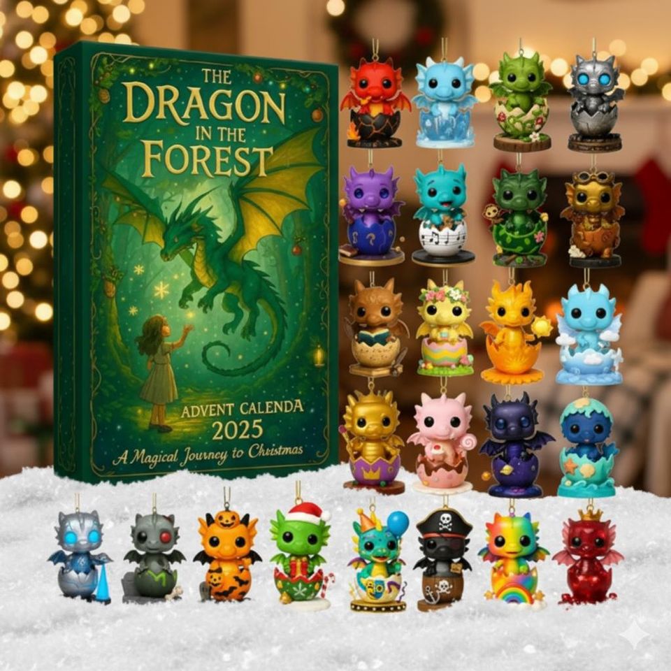 2025 Dragon in the Forest Advent Calendar, Flat 2D Acrylic Fantasy Creature Ornaments, Tree Hanging Decor Gift for Mythical Creature Fans