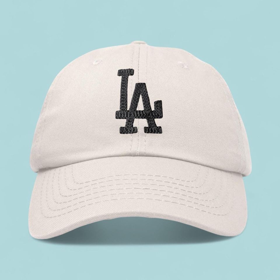Cream LA Los Angeles Dodgers Baseball Cap Dad Hat w/ Textured Embroidery