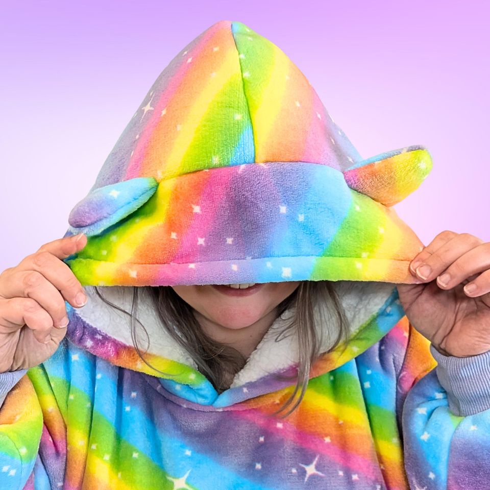 Rainbow Star Cat Ear  Hoodie Blanket