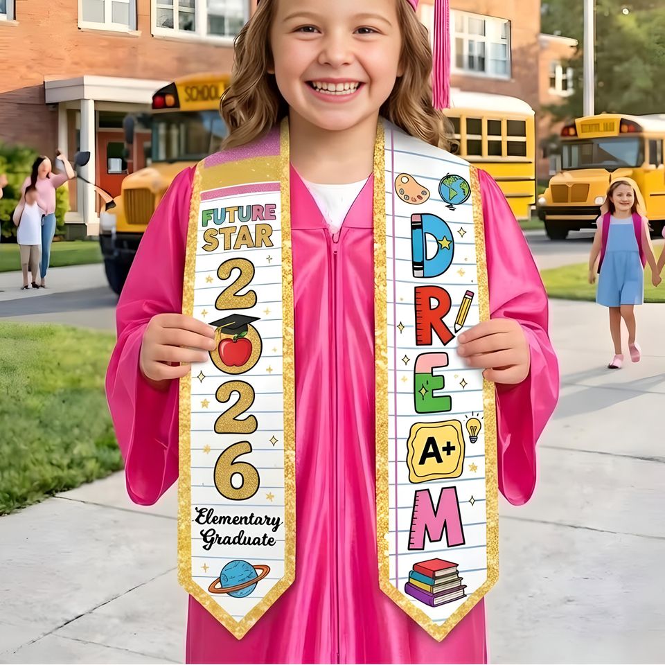 Custom Name Kid Graduation Stole, Grad Gift for Kids, Class of 2026 Kindergarten Stole, Kids Graduation Sash, Preschool Graduation Stole