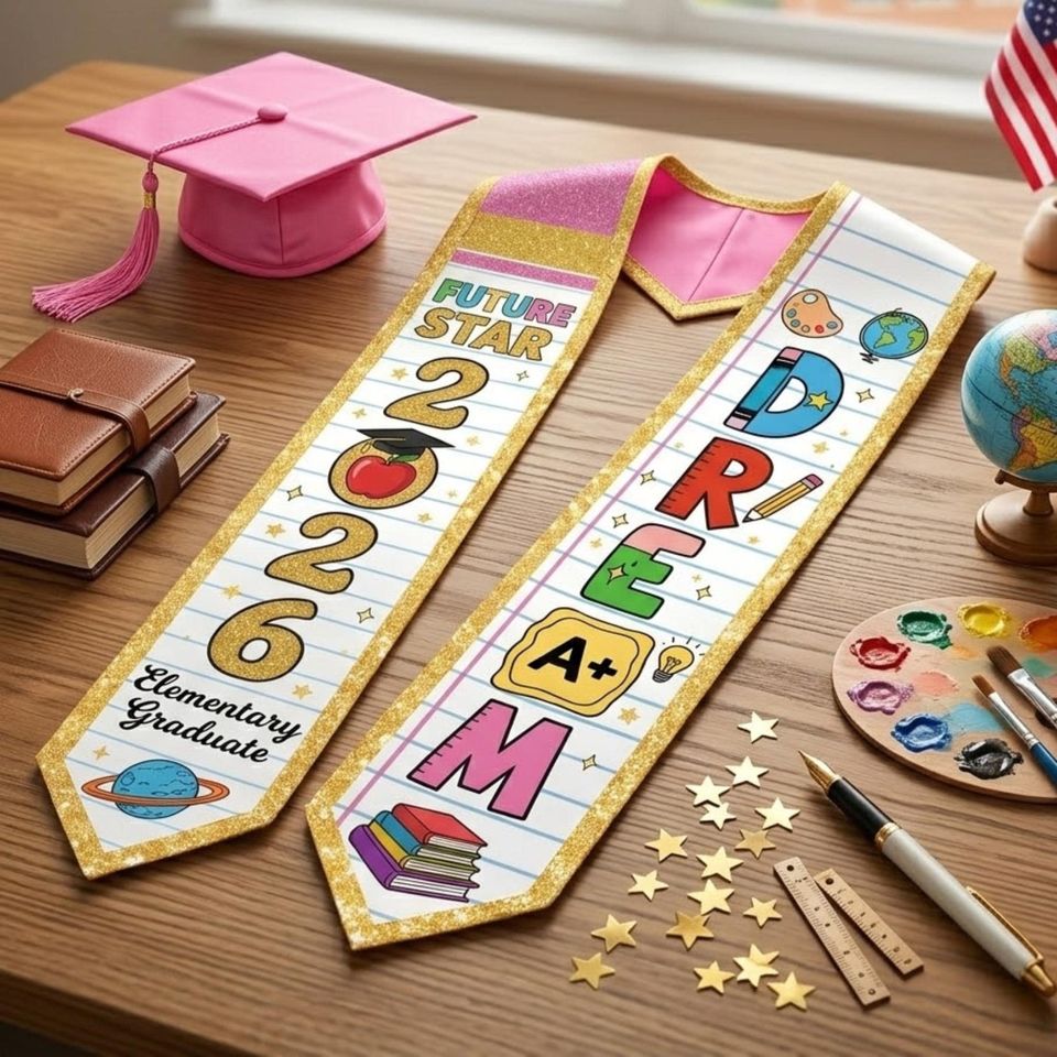 Custom Name Kid Graduation Stole, Grad Gift for Kids, Class of 2026 Kindergarten Stole, Kids Graduation Sash, Preschool Graduation Stole