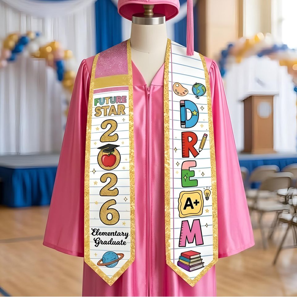 Custom Name Kid Graduation Stole, Grad Gift for Kids, Class of 2026 Kindergarten Stole, Kids Graduation Sash, Preschool Graduation Stole