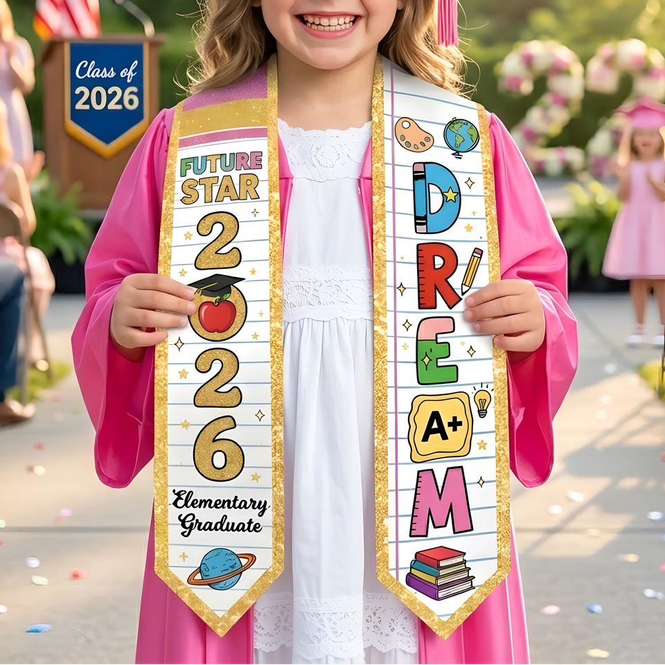 Custom Name Kid Graduation Stole, Grad Gift for Kids, Class of 2026 Kindergarten Stole, Kids Graduation Sash, Preschool Graduation Stole