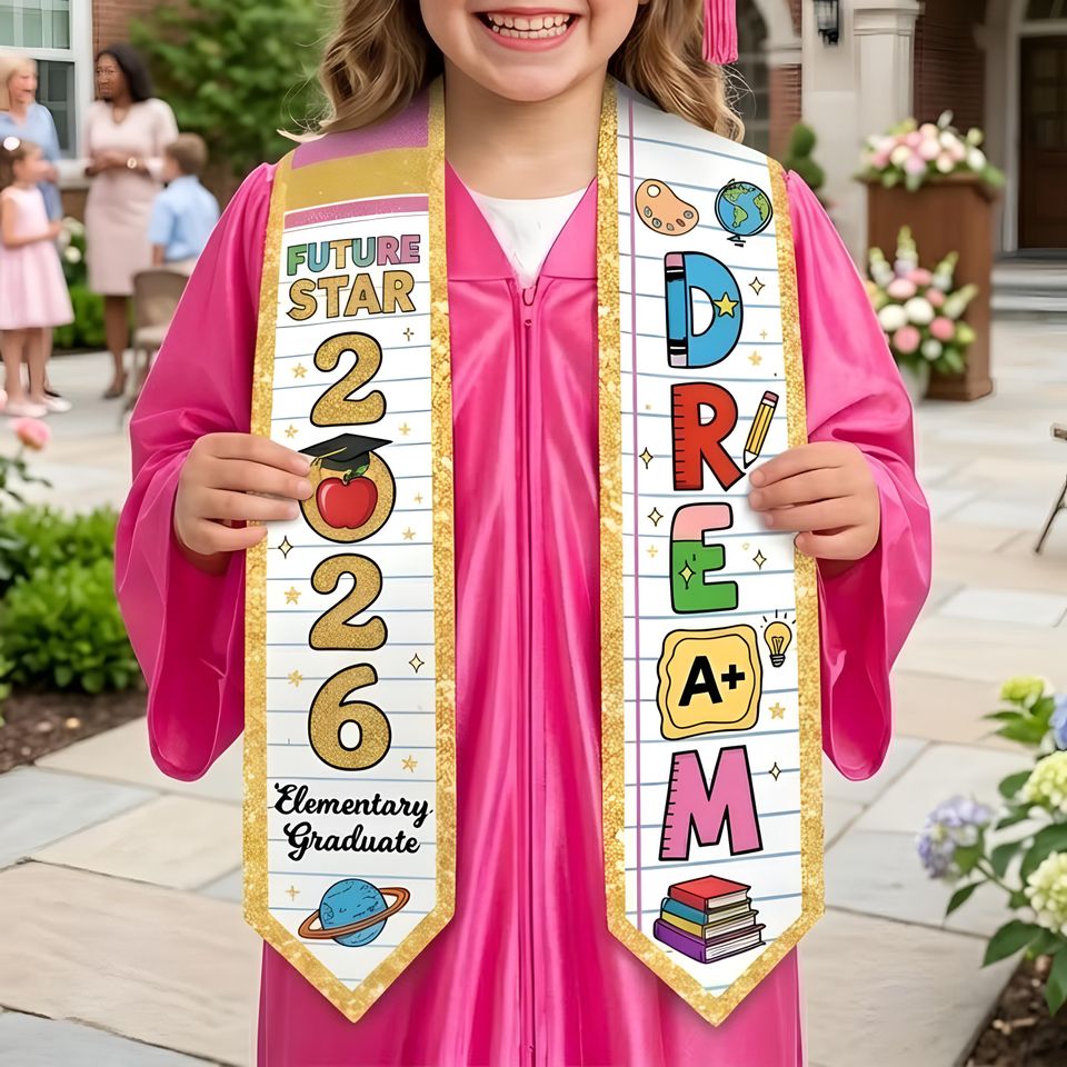 Custom Name Kid Graduation Stole, Grad Gift for Kids, Class of 2026 Kindergarten Stole, Kids Graduation Sash, Preschool Graduation Stole