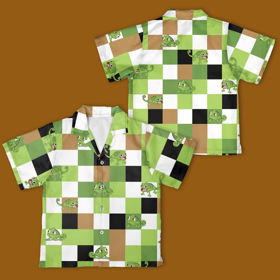 Disney Pascal Checkerboard Button Up Shirt, Pascal Tangled Button Down Shirt, Disney Pascal shirt, Pascal Rapunzel Disney Trip Outfits
