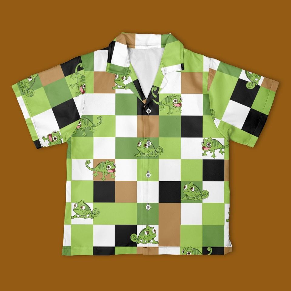 Disney Pascal Checkerboard Button Up Shirt, Pascal Tangled Button Down Shirt, Disney Pascal shirt, Pascal Rapunzel Disney Trip Outfits