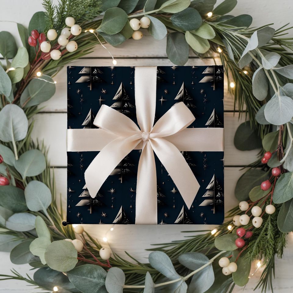 Christmas Tree Gift Wrapping Paper | Satin Finish, Eco-Friendly