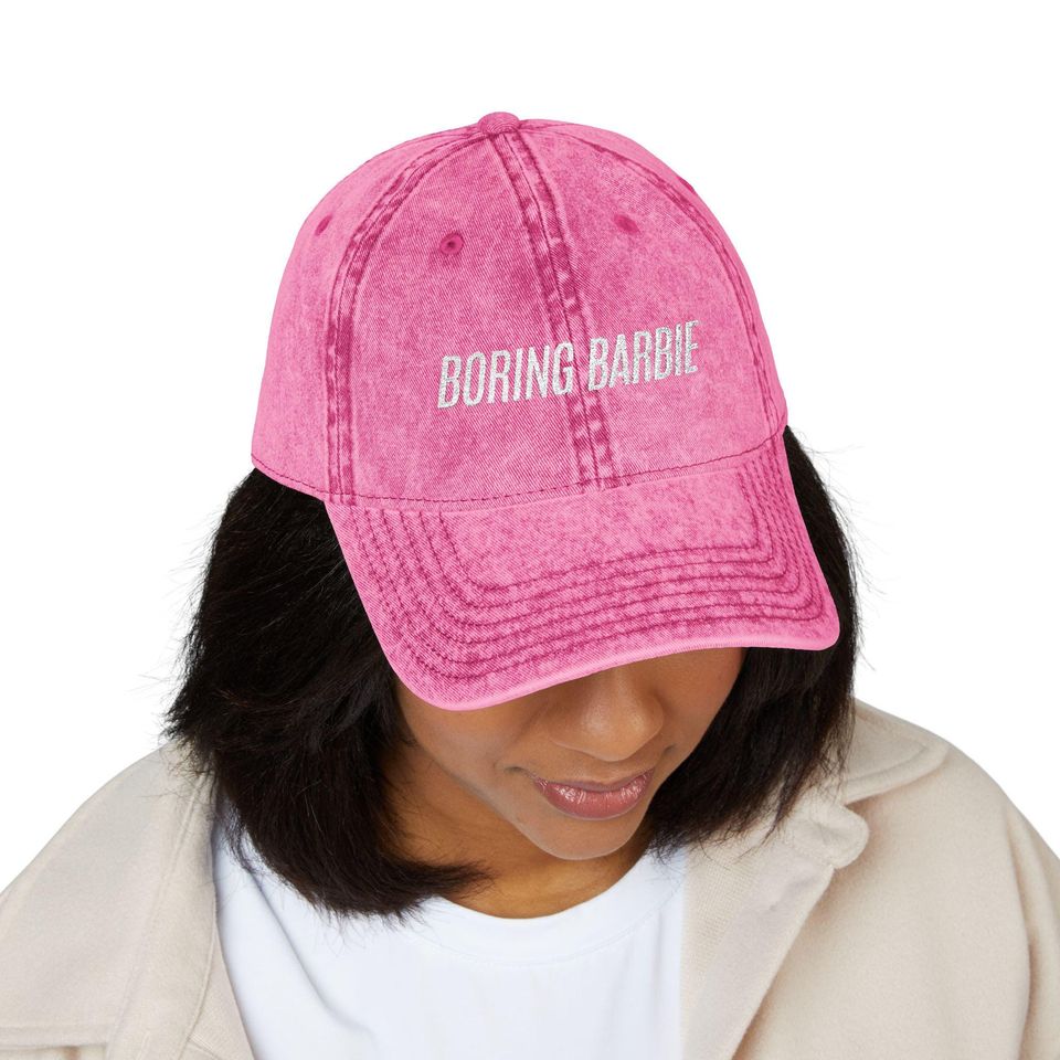 Washed Pink Boring Barbie Embroidered Dad Hat, Baseball Cap